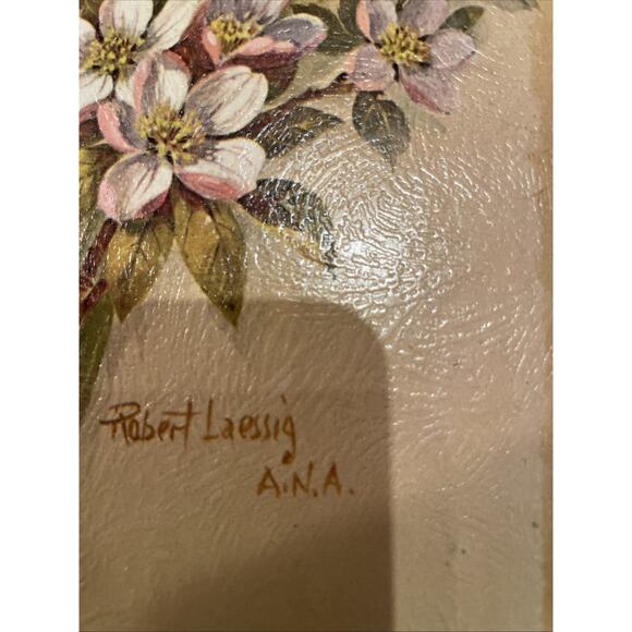 Vintage Robert Laessig Signed Lithography Floral Art Yellow Iris Flowers 15x6 - Picture 6 of 10